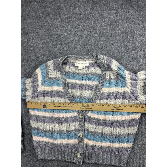 Saltwater Luxe Sweater Womens Large Gray Pastel Stripe Button Cardigan Knit - Picture 5 of 7